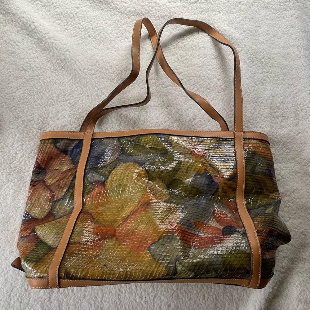 Vintage Multi-Colored MAXX New York Shoulder Bag Tote Floral Design Faux Leather